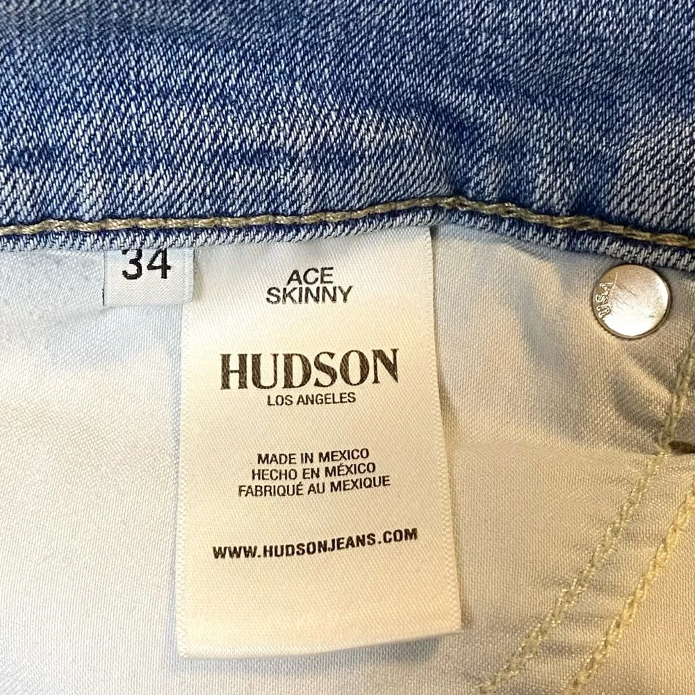 Hudson Light Wash Distressed Slim Straight Jeans, Size 34